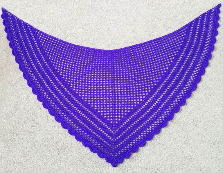 Granny Square Purple Shawl. Handmade Crochet Shoulder Wrap. Oversized Knitted Chunky Scarf