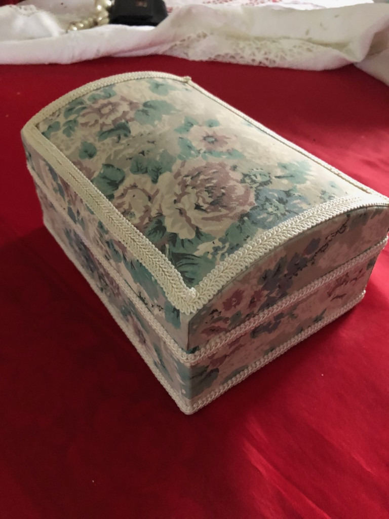 Vintage floral fabric covered jewellery box