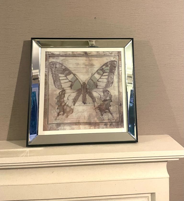 LAURA ASHLEY BUTTERFLY PRINT MIRRORED FRAME PICTURE- REDUCED