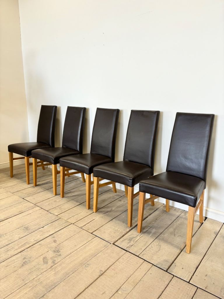 Set Of 5 Leather Dining Chairs 