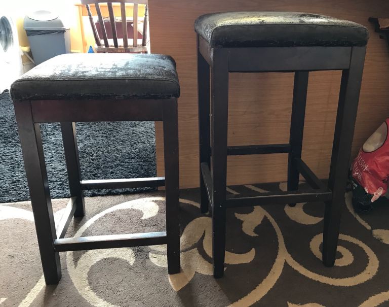 Pair of Wooden Bar Stools – Brown, Fair Condition