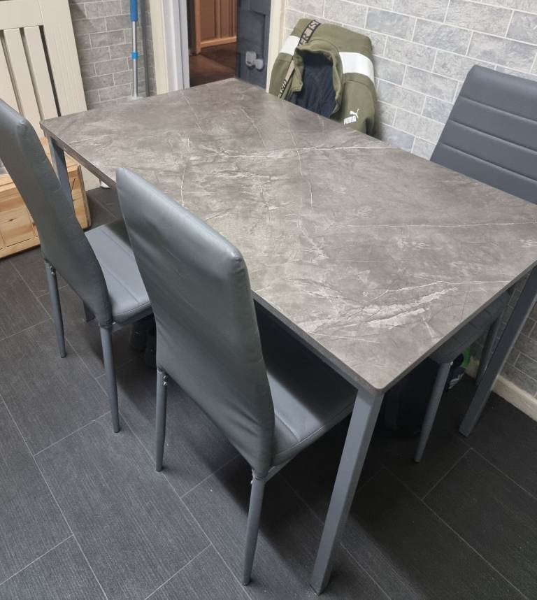 Dining Table and 4 Chairs – Grey, 