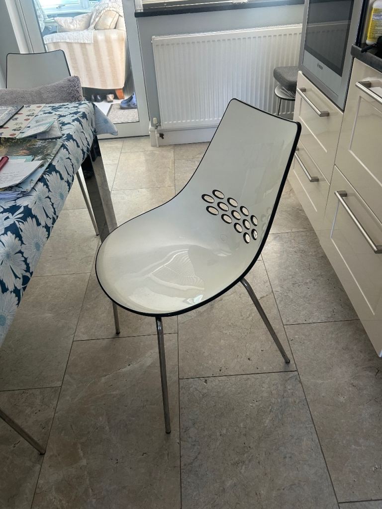 Modern White Dining Chair with Chrome  Legs – Good Condition