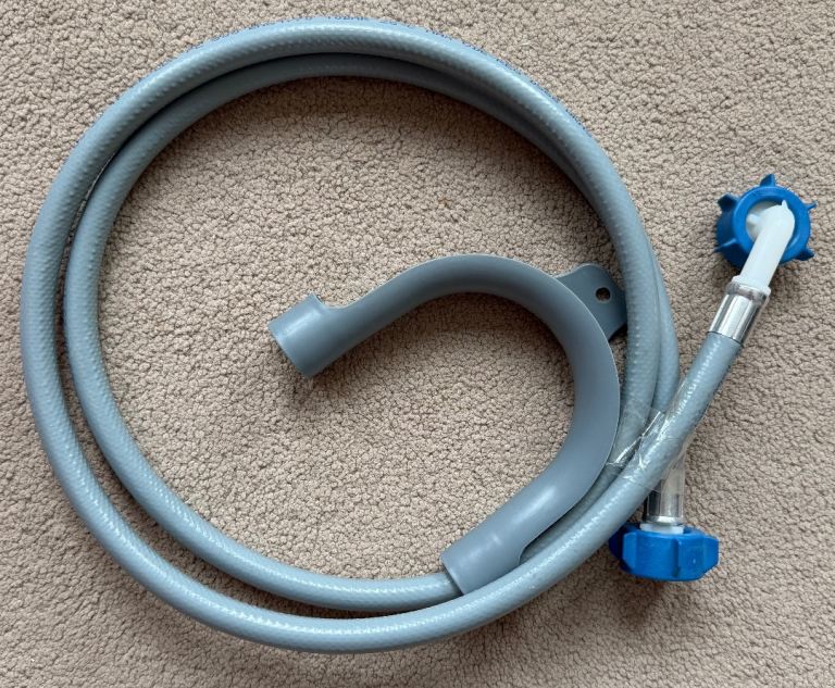 Washing machine inlet hose and hook