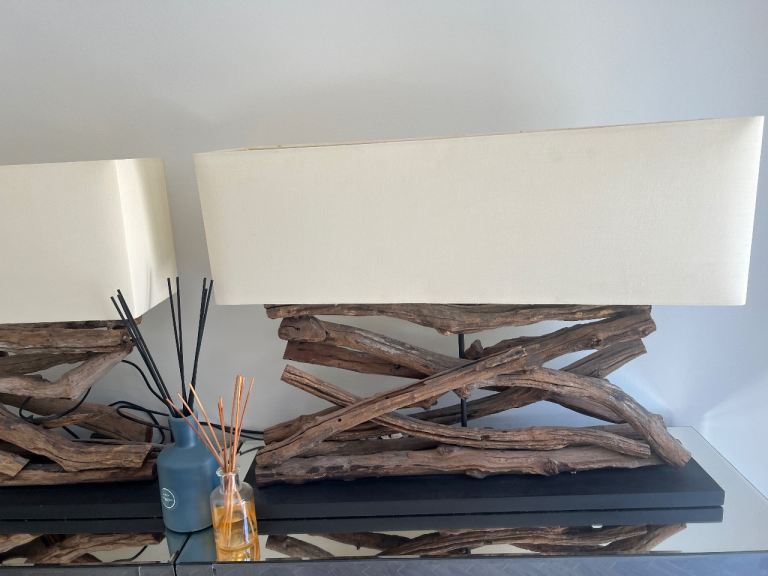 2 X Large Driftwood Table Lamp with Cream Shade