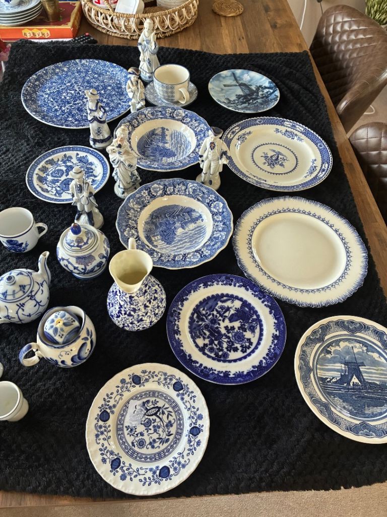 Large Collection of Blue & White Ceramic Dinnerware & Decor