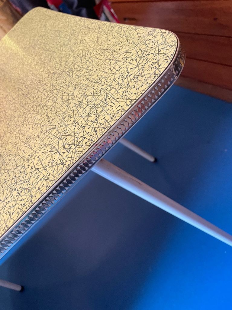 Gorgeous vintage lemon Formica and white rubberised metal kitchen/sewing table 