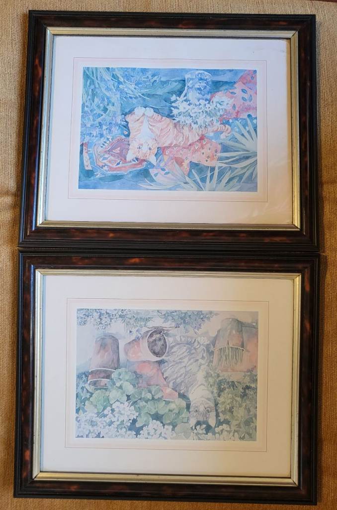 Vintage pair of Cat Prints - Framed 11.5 x 9.5 inch