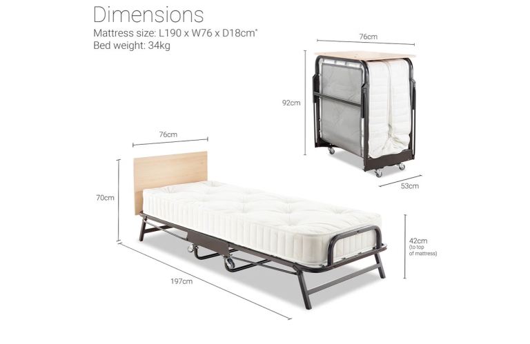 Folding Single Guest Bed with Mattress and Wooden Headboard
