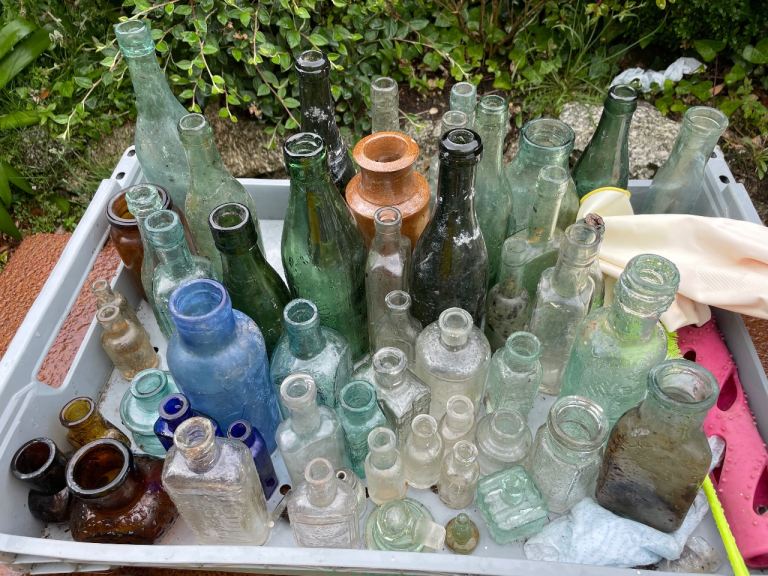 Large Collection of Vintage Glass Bottles and Jars