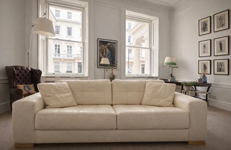 Cream leather sofa & matching armchair – great condition