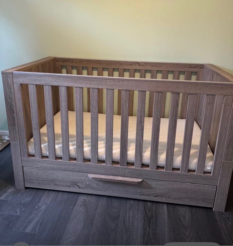 Cot/Toddler's First Wooden Bed - Grey Finish, Good Condition