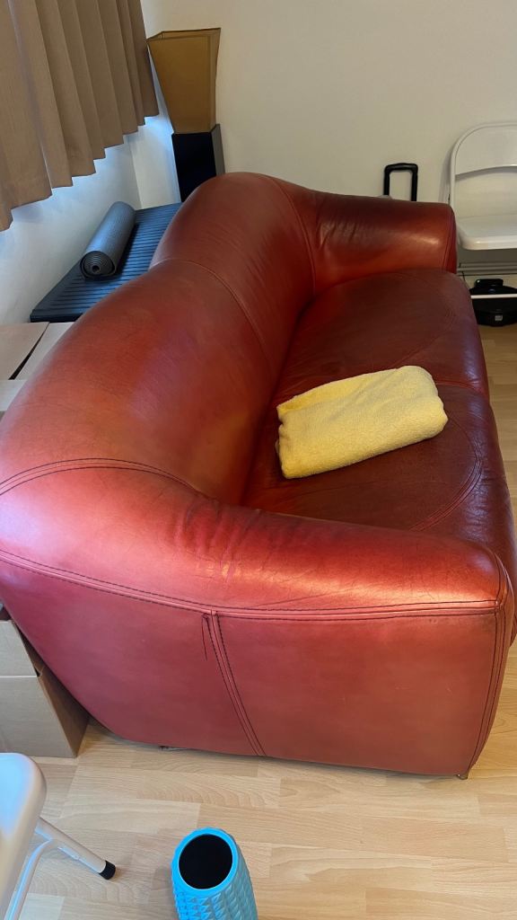 Genuine Leather Couch 3-seater Red