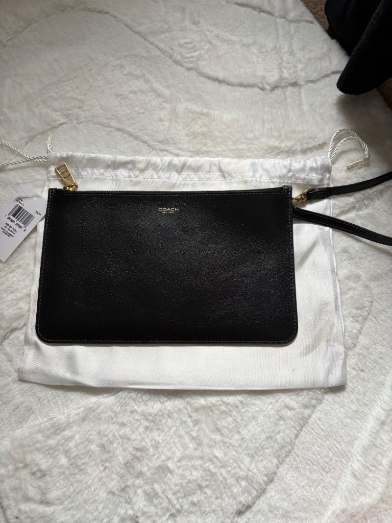 New Coach Black Leather Clutch Pouch Bag