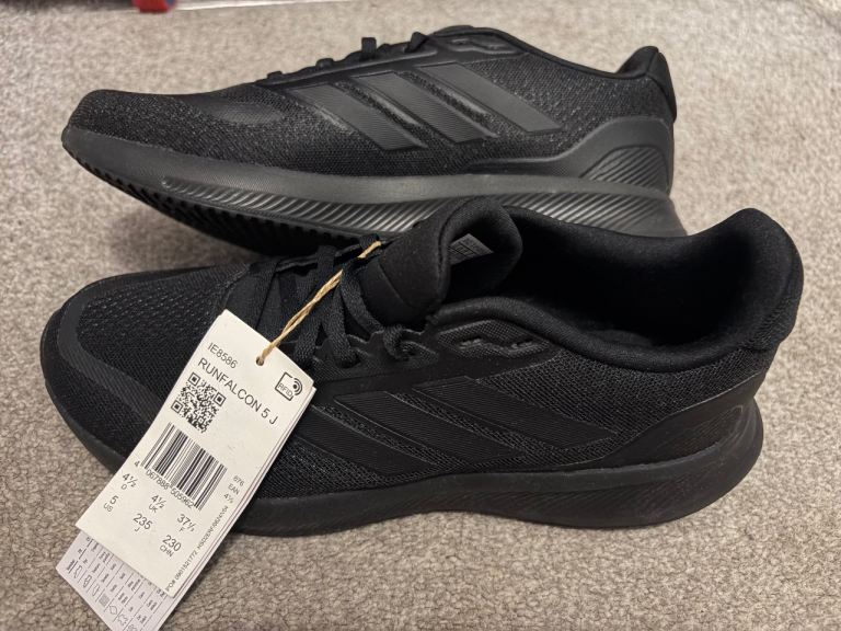 New Adidas RUNFALCON 5 J Trainers - Black, Size 4.5 UK