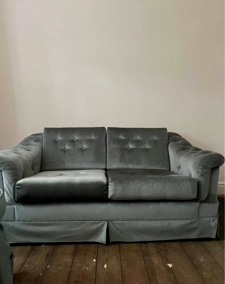 Vintage Harrods chesterfield 2 seater sofa in charcoal blue shade