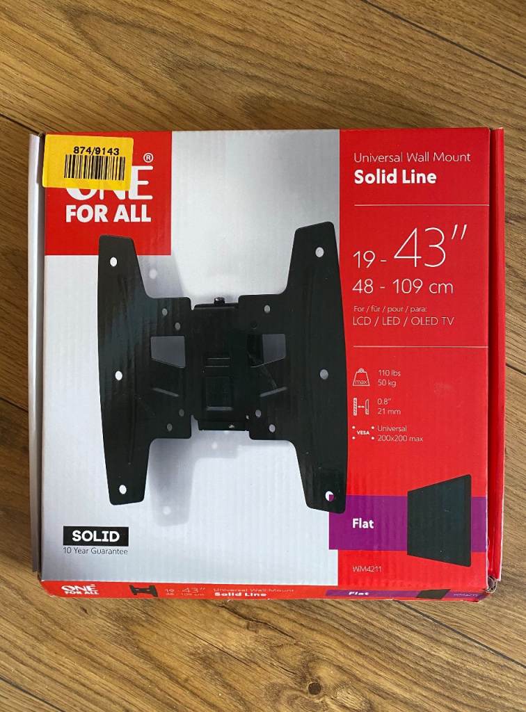 NEW UNIVERSAL TV BRACKET FOR 19"-43" TVS WM4211 WALL MOUNT, ONE FOR ALL, SOLID LINE, FIXED, FLAT