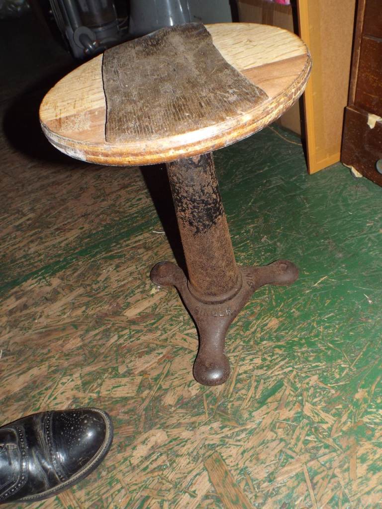 Rustic Wooden and Metal  Stool –singer