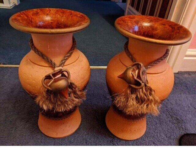 Pair of Pottery Vases with matching Flower Vases 