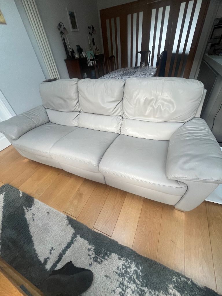 Modern Grey Leather 2 & 3 seater sofas