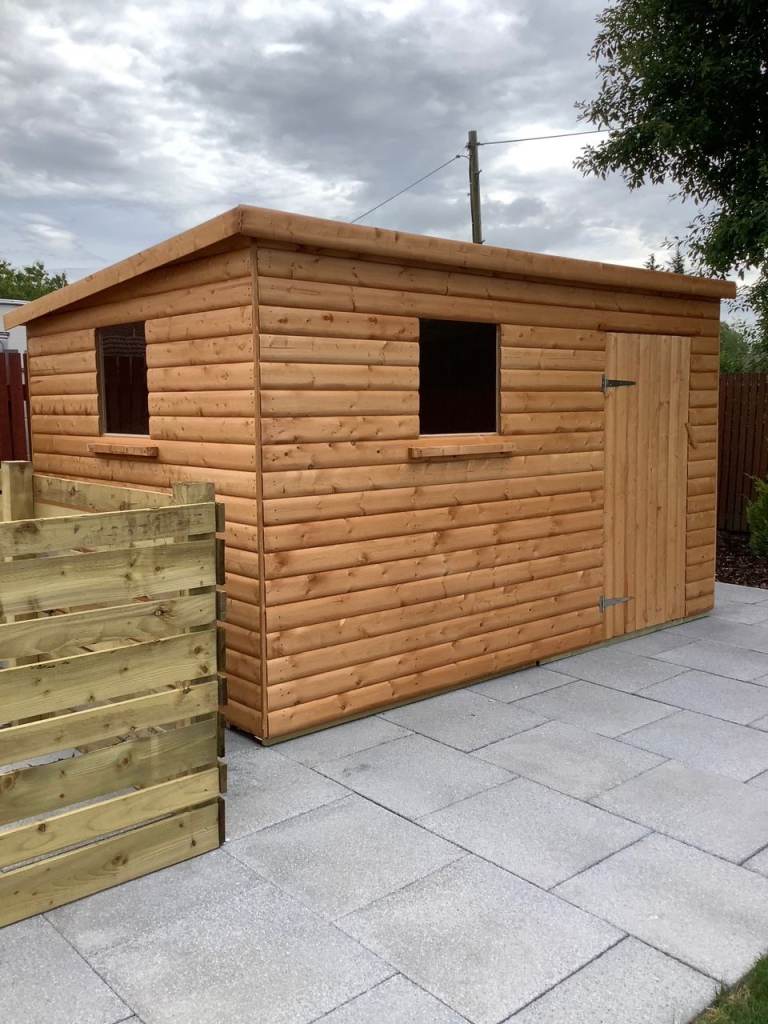 12x8 pent 20mm Log effect SUPPLIED & FITTED FOR YOU 