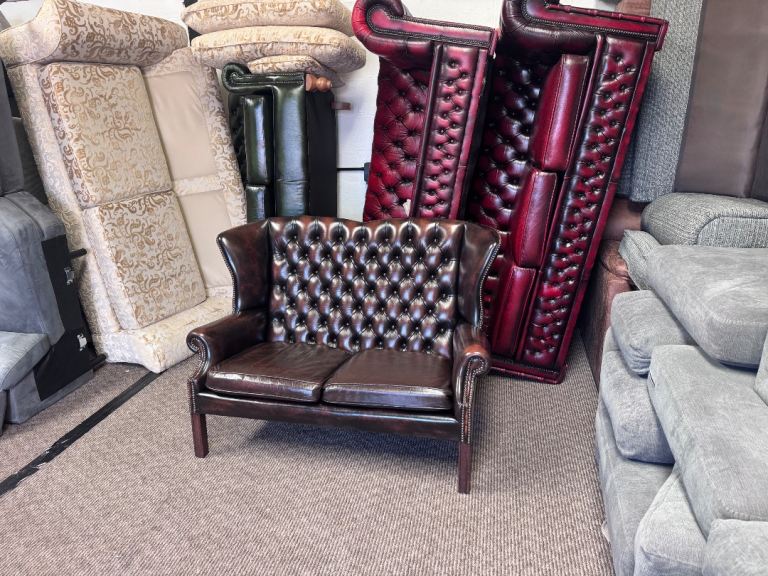 vintage Chesterfield Queen Anne 2 seater sofa brown leather Delivery available