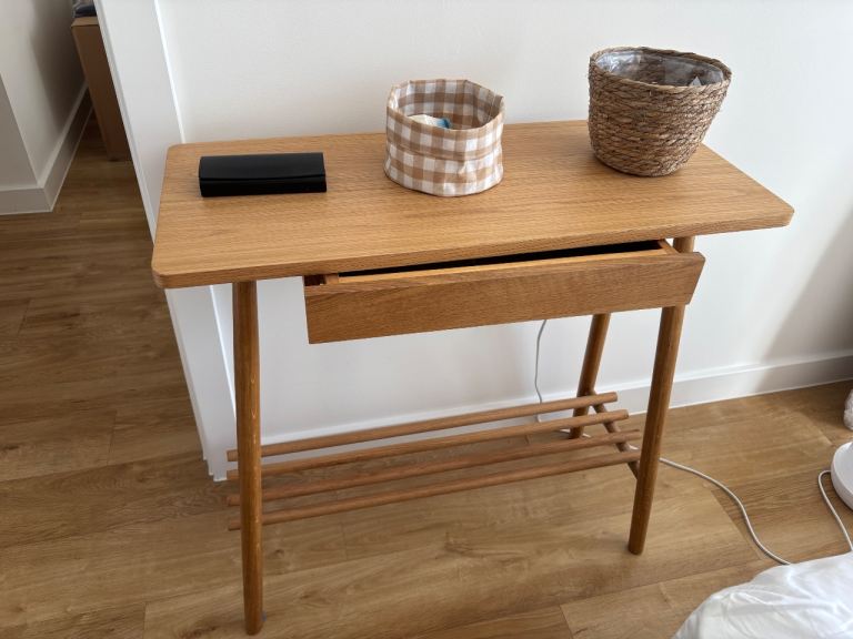 Solid Wood Console Table with Drawer and Shoe Rack
