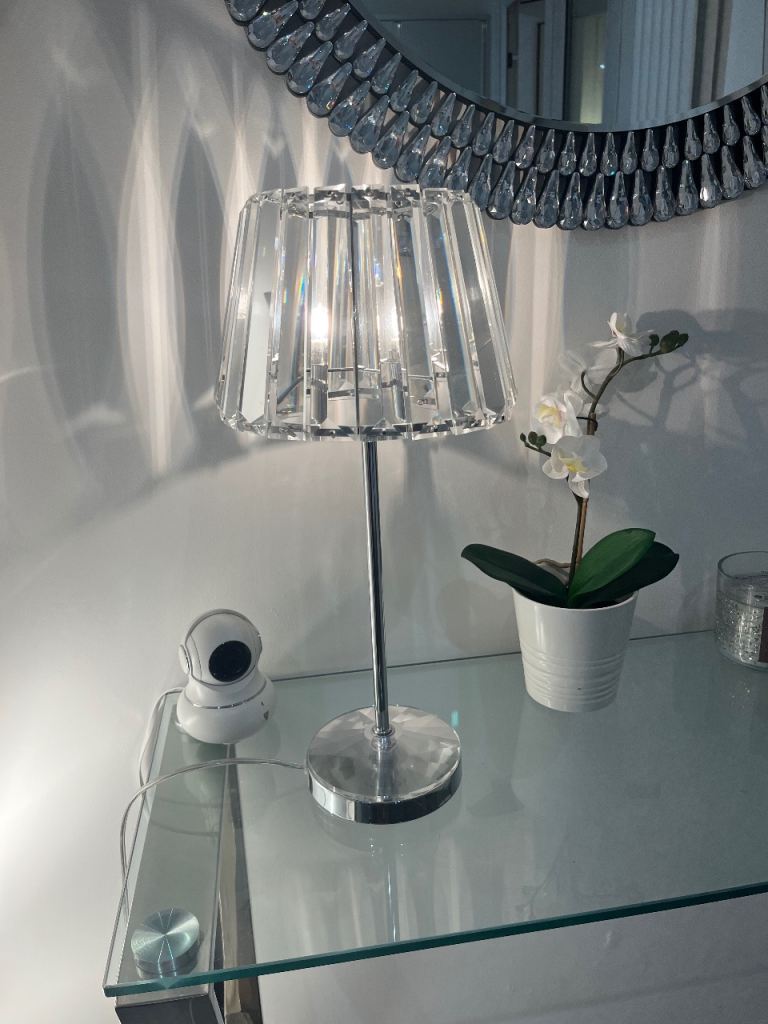 Laura Ashley glass lamp, light. Excellent condition beautiful lamp. 19 inches in height