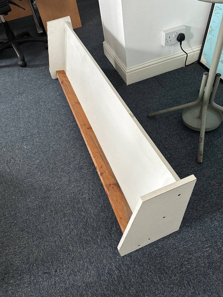 Wall hanging white book shelf standing, no fixtures or fittings included 