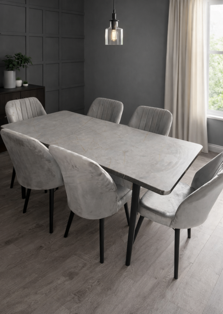 Modern Grey Extendable Dining Table with 6 chairs - Free Delivery Uk 
