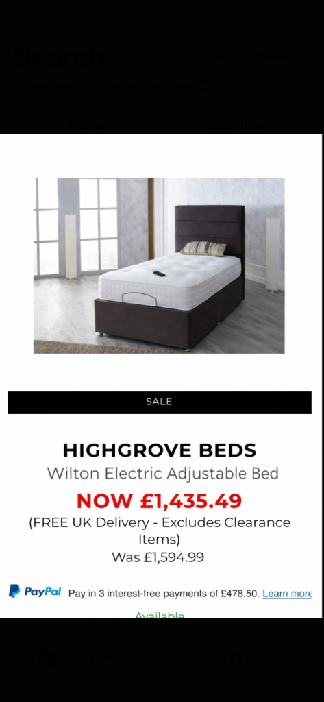 Highgrove single electric bed with remote and led lights and memory matress 