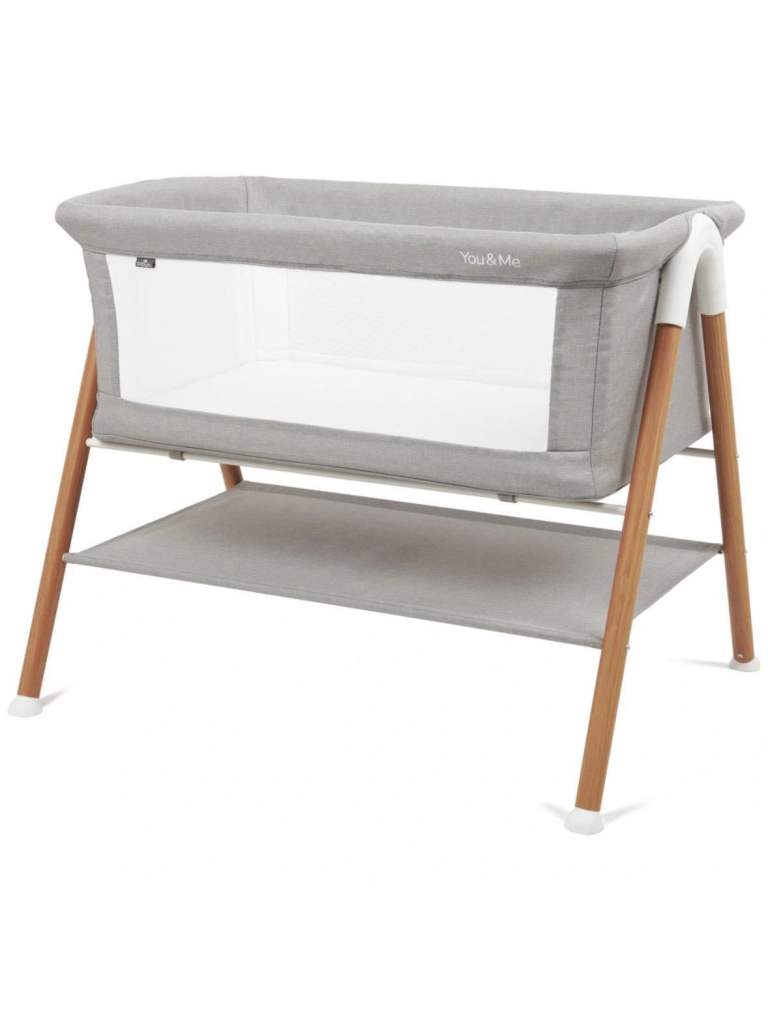 Good Condition Grey Baby Crib with Wooden Legs