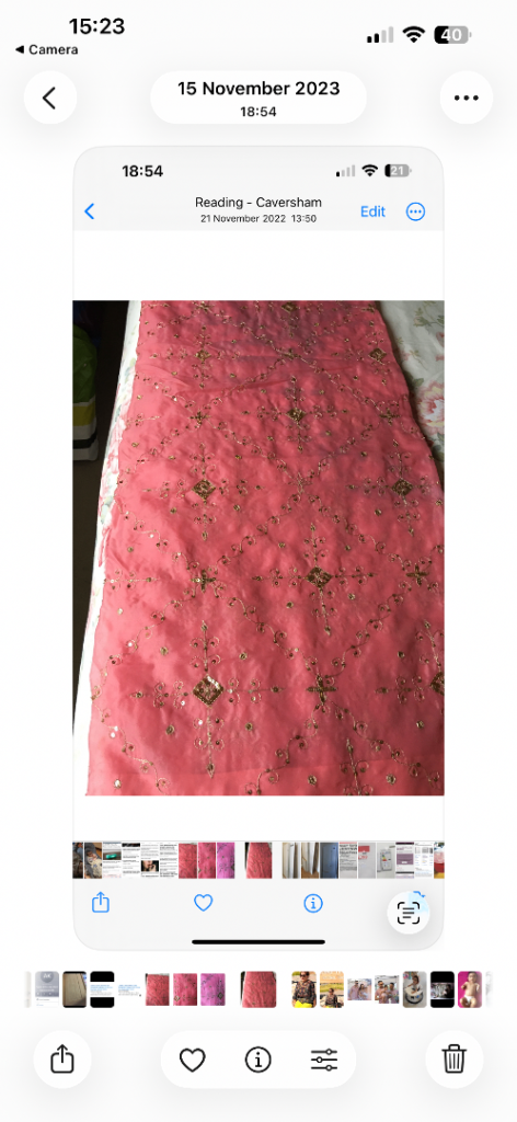 Peach gold embroidered 6yard sari/ material 