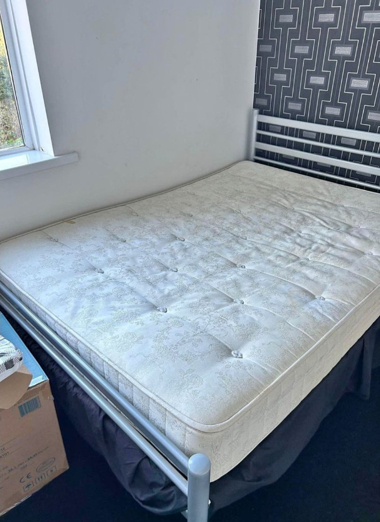 Metal double bed and mattress, delivery for extra 