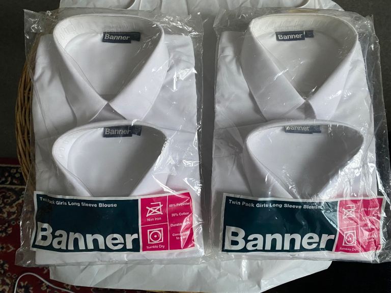 BANNER SIZE 91cm/ 36 ) 2 TWIN PACK L/S BLOUSE WHITE 