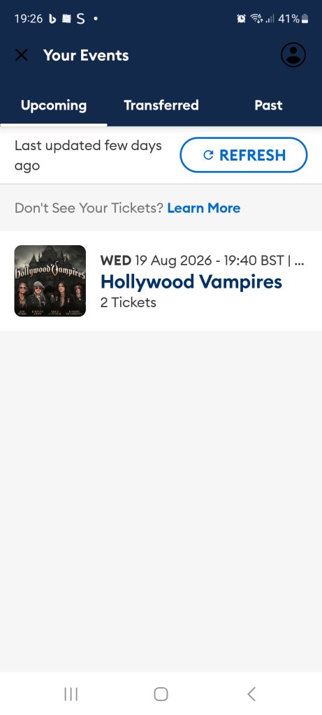 Hollywood Vampire x2 seated tickets 