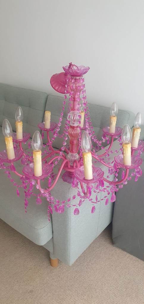 Pink Chandelier Ceiling Light – Good Condition