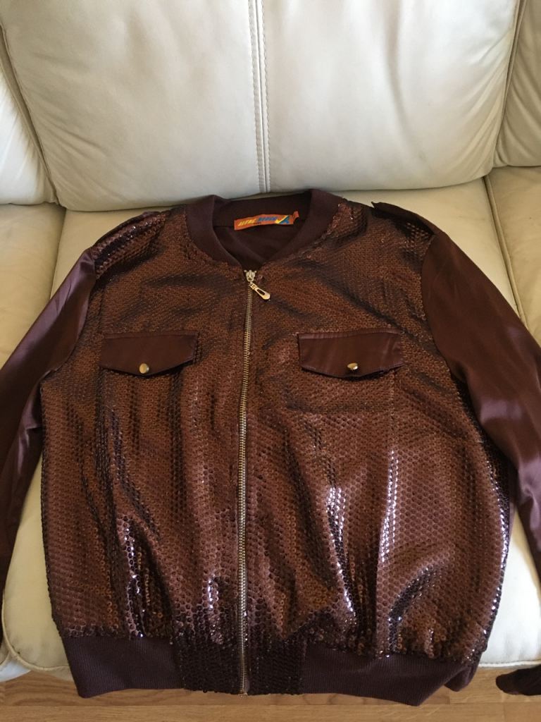£15.00 Bomber Jacket Light Weight Brown Sequins  