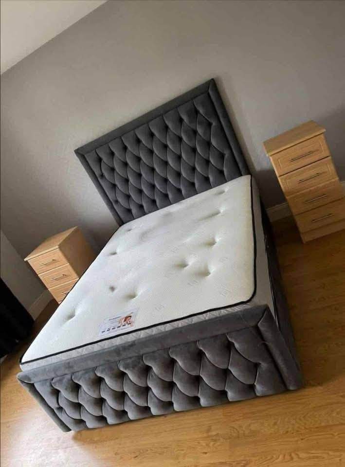 25% OFF ~~ Heaven Hilton Plush Velvet Double & King Size Bed With Optional Mattress ~~ ORDER TODAY