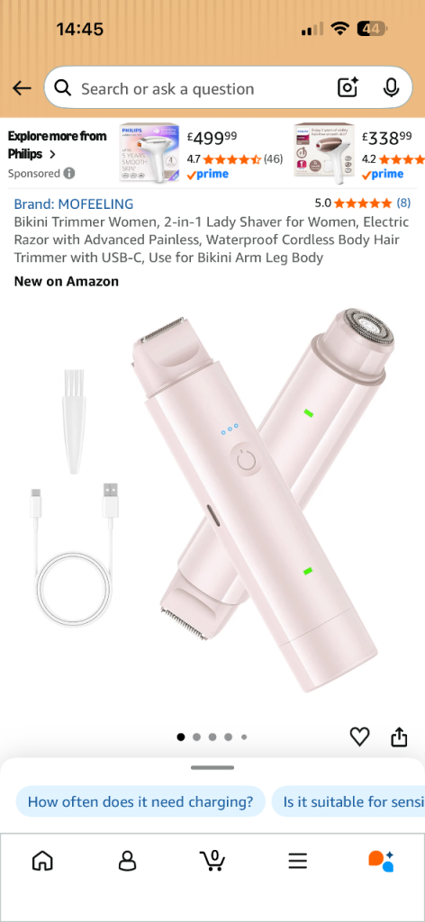 MOFEELING 2-in-1 Lady Shaver & Trimmer – New, Pink