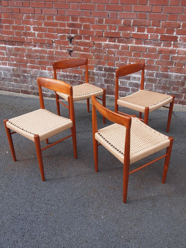 Mid Century Danish Bramin Teak & Papercord Dining Chairs Vintage 1960s
