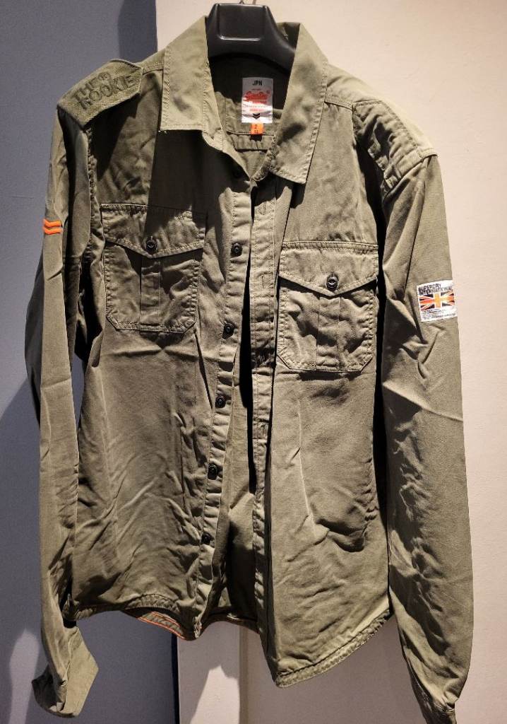 Superdry The Rookie Twill Shirt Mens XXL Green Military Army Chore Pockets Japan