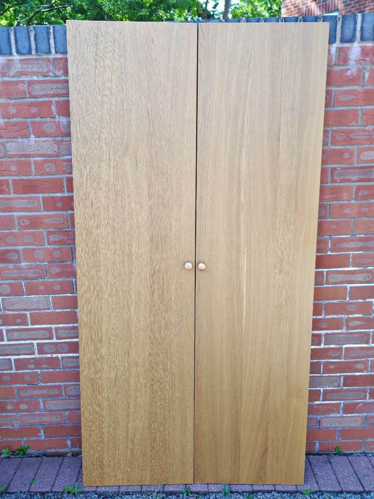 2 IKEA Pax Oak Doors with brushed metal door knobs 195x50cm FREE DELIVERY 047