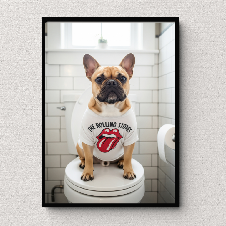 Fun French Bulldog 'Rolling Stones' Framed Print