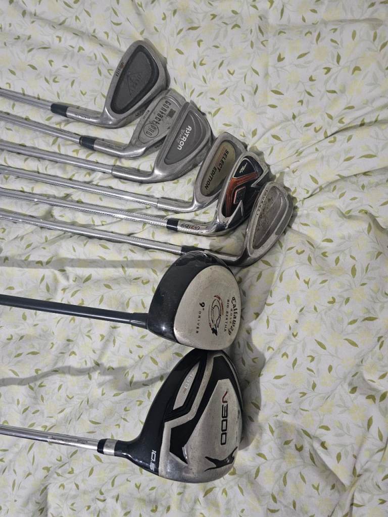 Set of Various Golf Clubs - Mixed Irons & Drivers, Fair Condition