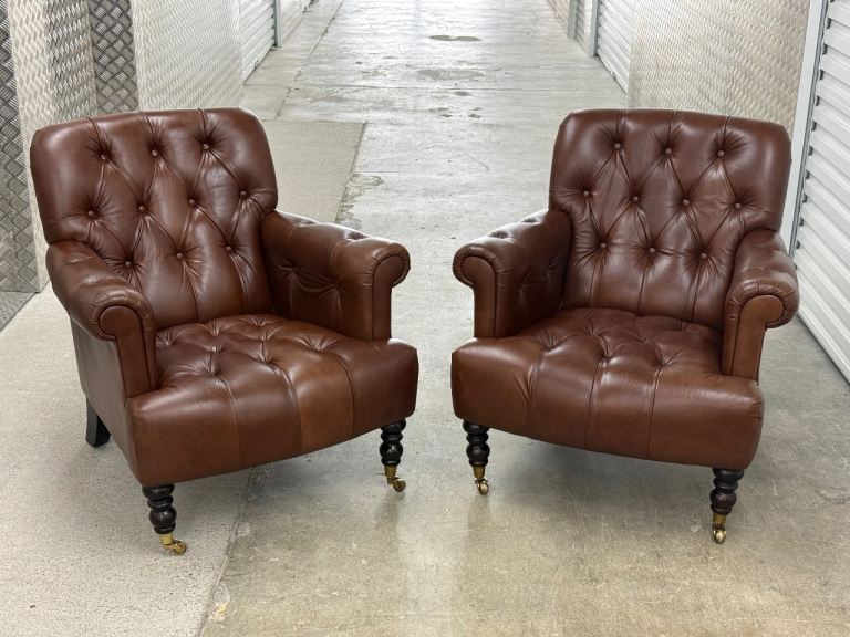 Laura Ashley pair of Alberton leather armchairs chesterfield style 