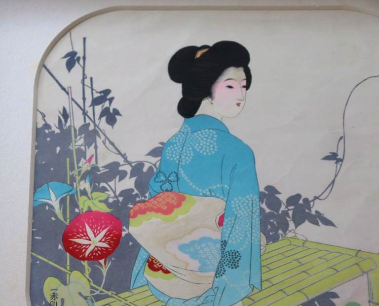 A portrait of a beautiful woman, Bijinga (美人画), Painted using ancient Japanese techniques, 40 x 30cm