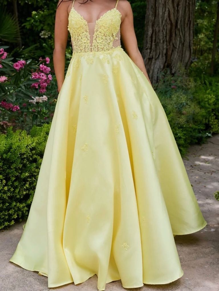 Dress2Party, Glasgow. Faye- Yellow Mikado Prom Dress/ Ball Gown’