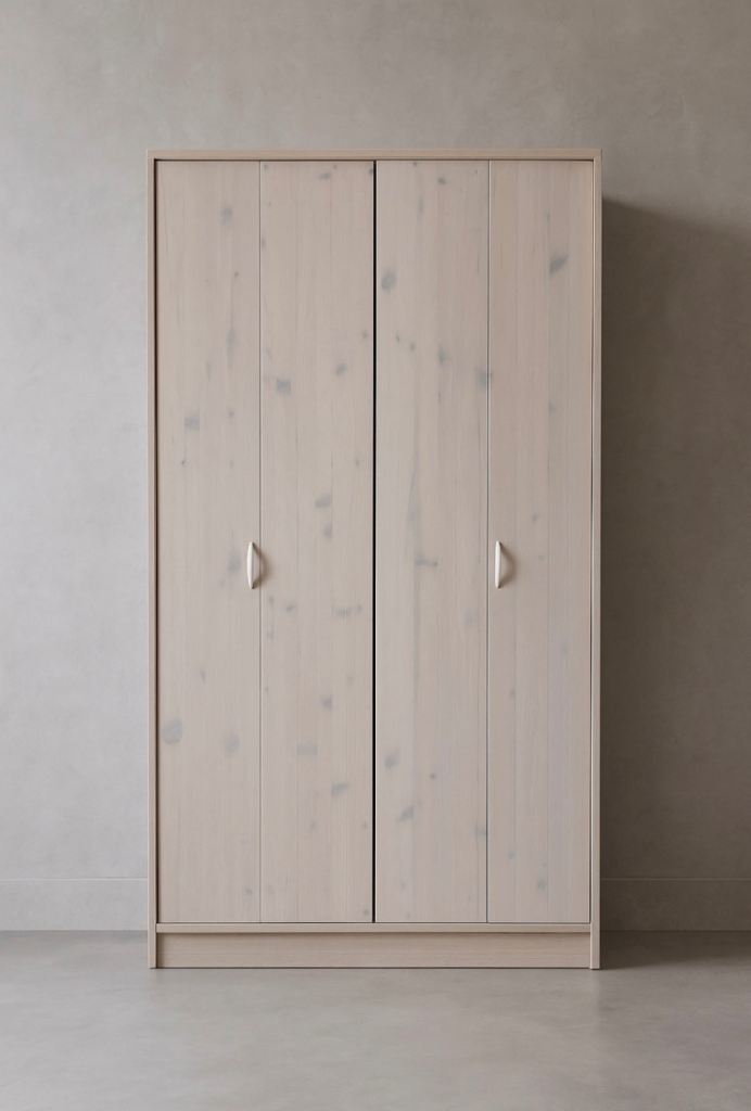 image for Large solid wood wardrobe two bi-fold door larder cabinet storage cupboard organiser 200x108x57cm