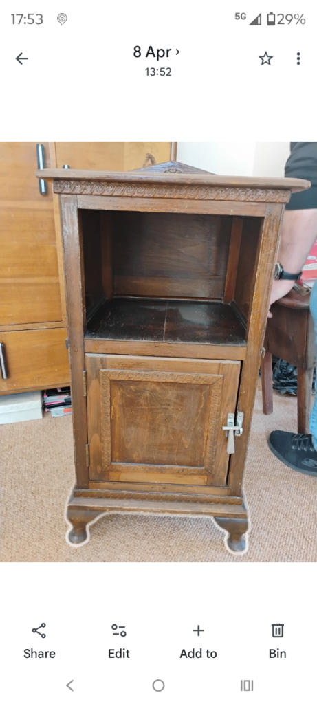 Antique Wooden Bedside Table with Shelf and Cupboard